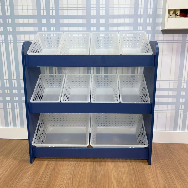 organizador de brinquedos azul com caixas inclinadas 5