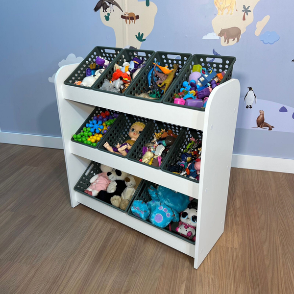 organizador de brinquedos com caixas inclinadas caixas verdes 1
