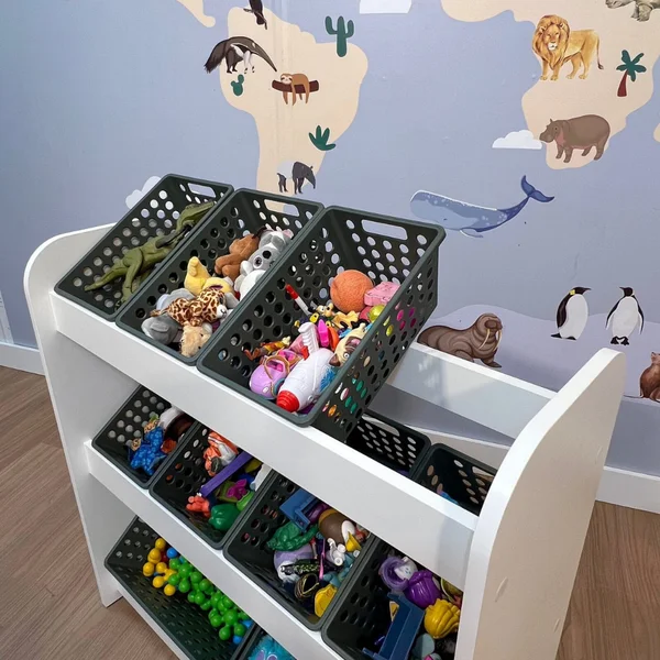 organizador de brinquedos com caixas inclinadas caixas verdes 5