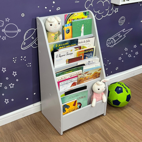 organizador de livros infantil pequeno de chao cinza 5
