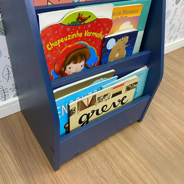 organizador de livros infantil pequeno de chao azul 3