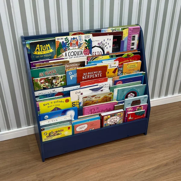 organizador de livros infantil grande de chao azul 4