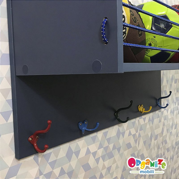 organizador de bolas infantil com ganchos cor azul