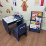 kit mesa infantil pequena azul com cadeira mais organizador de livros compacto azul 1