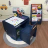 kit mesa infantil pequena azul com cadeira mais organizador de livros compacto azul 2