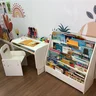 kit mesa infantil grande com cadeira mais organizador de livros grande 1