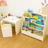 conjunto mesa infantil pequena com cadeira ambas com regulagem de altura mais organizador de livros grande 1