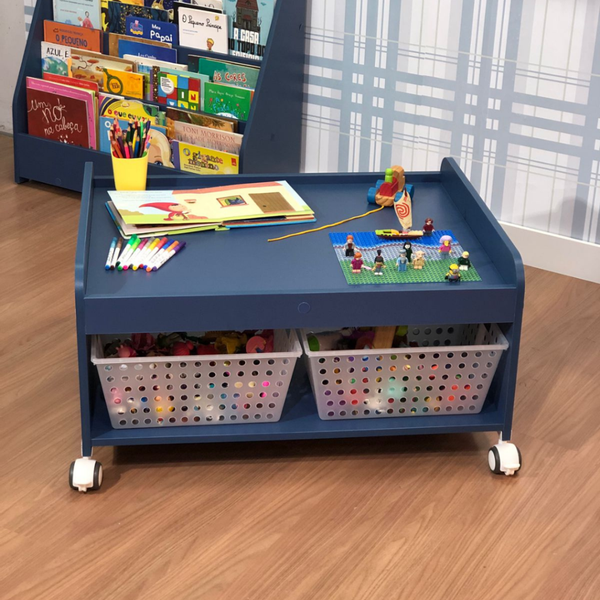 mesa montagem de lego com rodizio sem cuba cor azul e 4 caixas 2