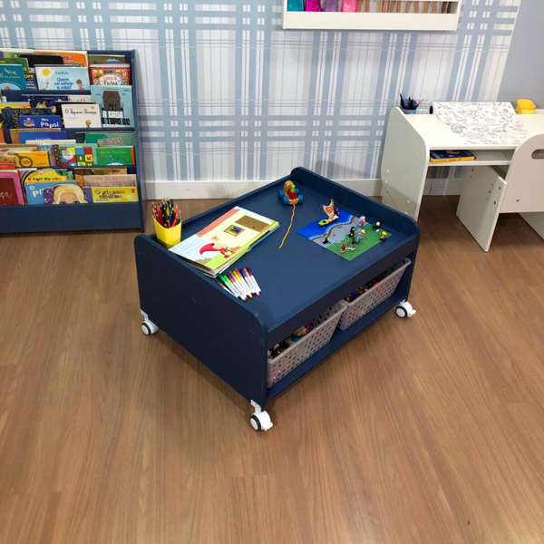 mesa montagem de lego com rodizio sem cuba cor azul e 4 caixas 3