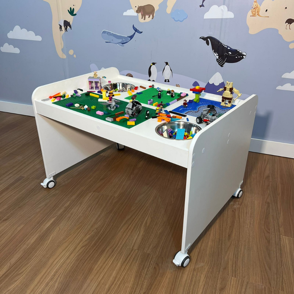 mesa montagem lego com duas cubas externos e rodizio 1