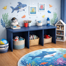 rack infantil para 3 baus organizador na cor azul quarto de menino