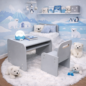 kit mesa mais cadeira com regulagem de altura cinza cristal 8