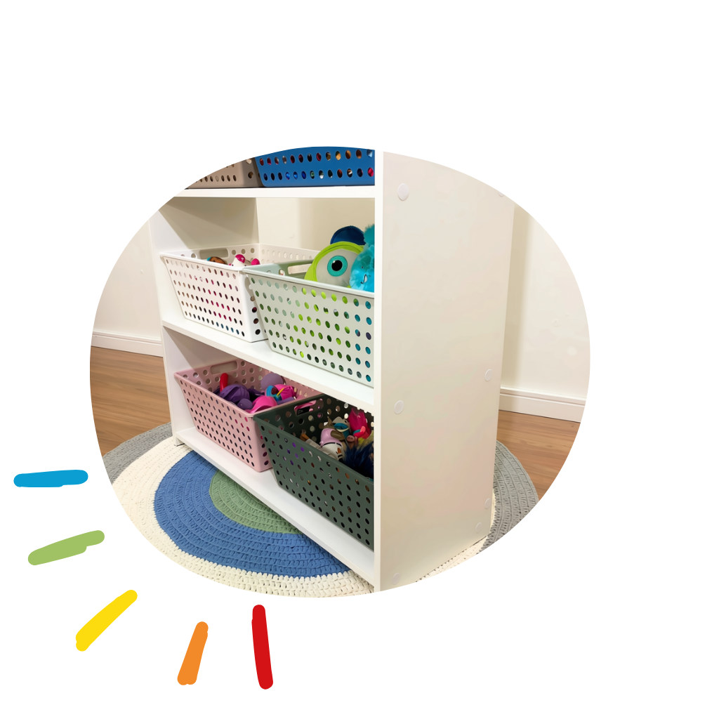 organizador infantil de brinquedos com 4 prateleiras acompanha 8 caixas grandes sem tampa 8