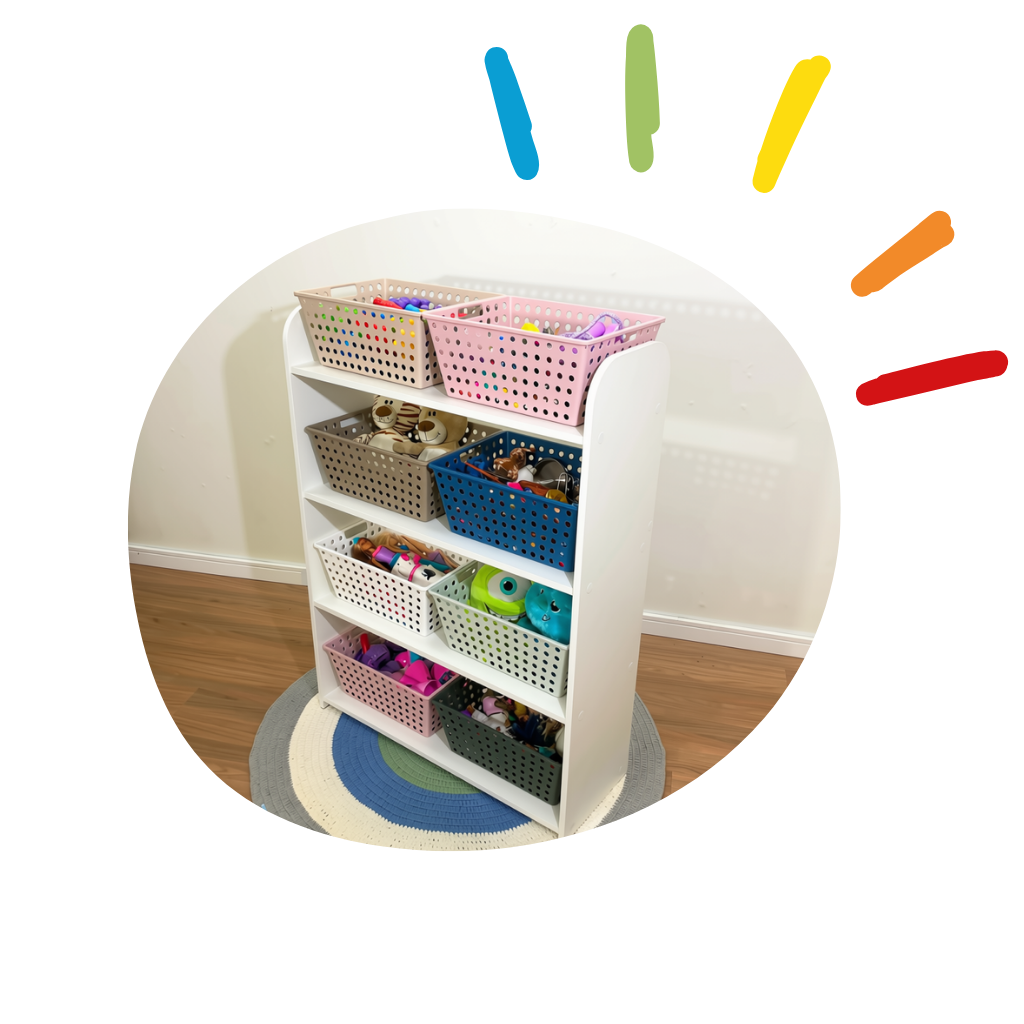 organizador infantil de brinquedos com 4 prateleiras acompanha 8 caixas grandes sem tampa 10