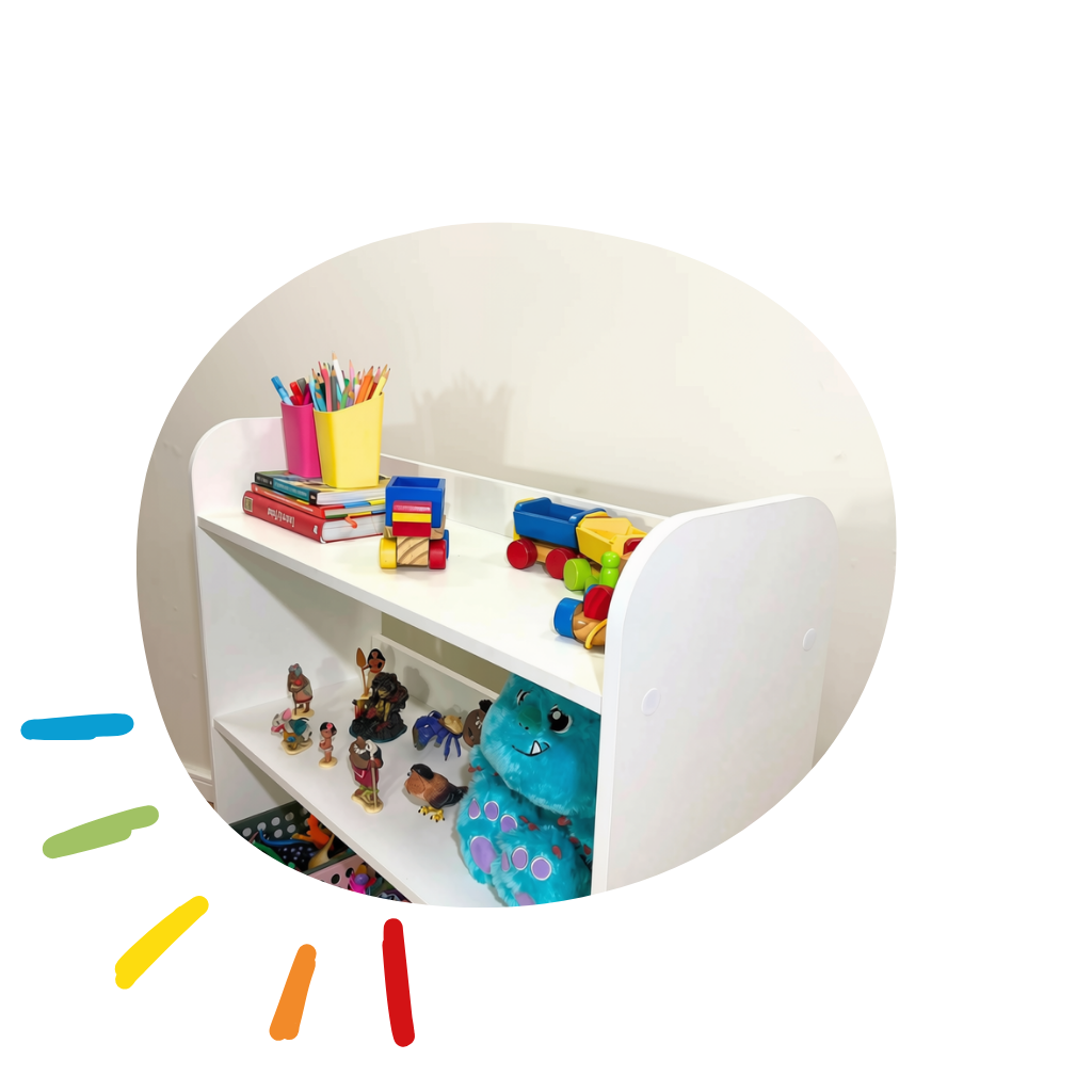 organizador infantil de brinquedos com 4 prateleiras acompanha 4 caixas one grande e 2 caixas 9