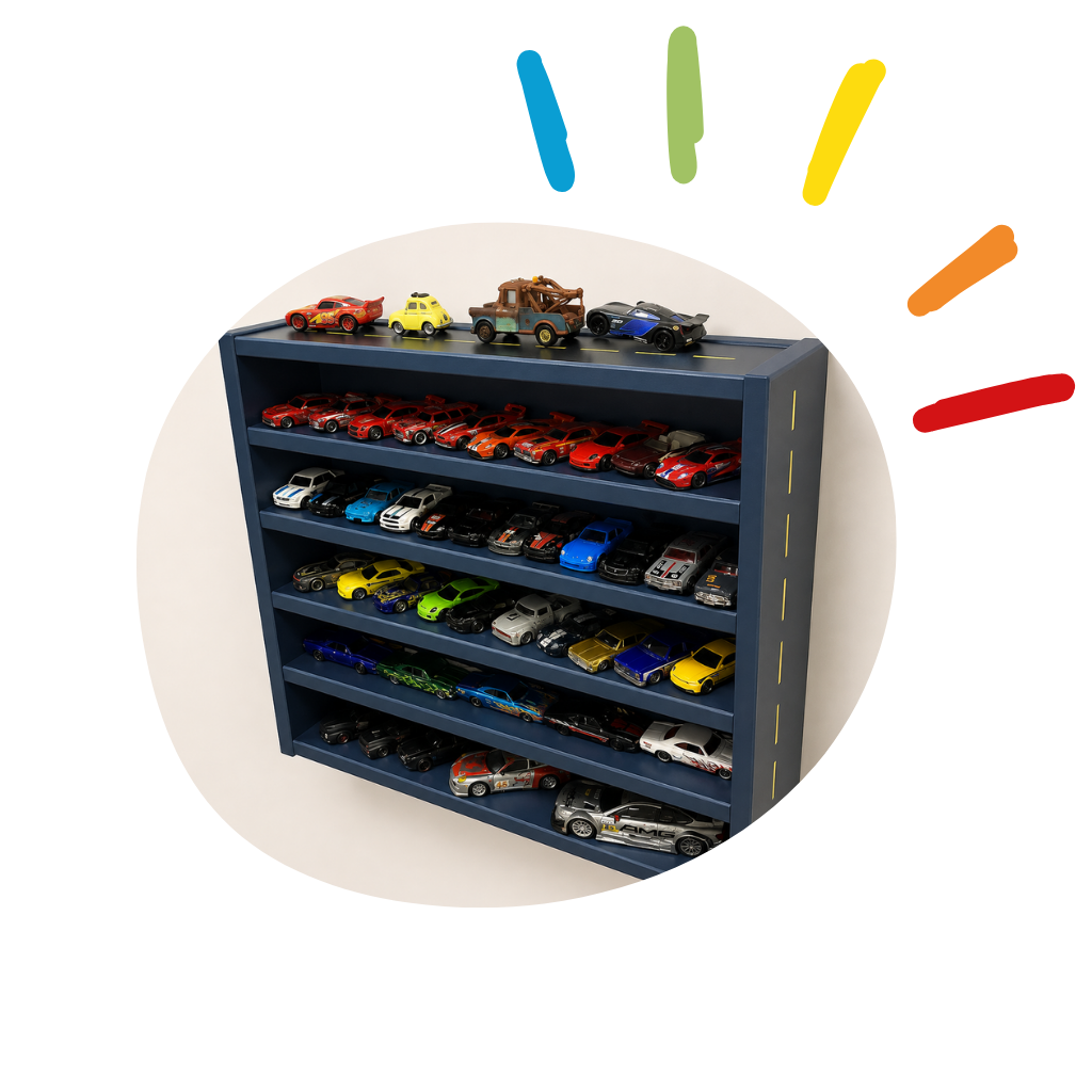 organizador de carrinhos 42cm largura azul com tema 9