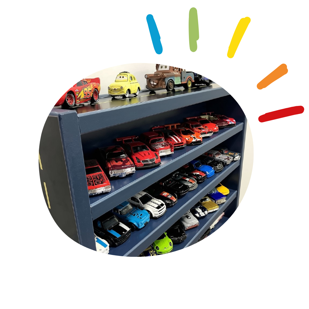 organizador de carrinhos 42cm largura azul com tema 10