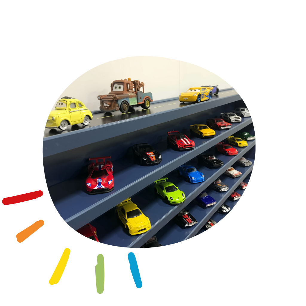 organizador de carrinhos grande azul com tema pista 1