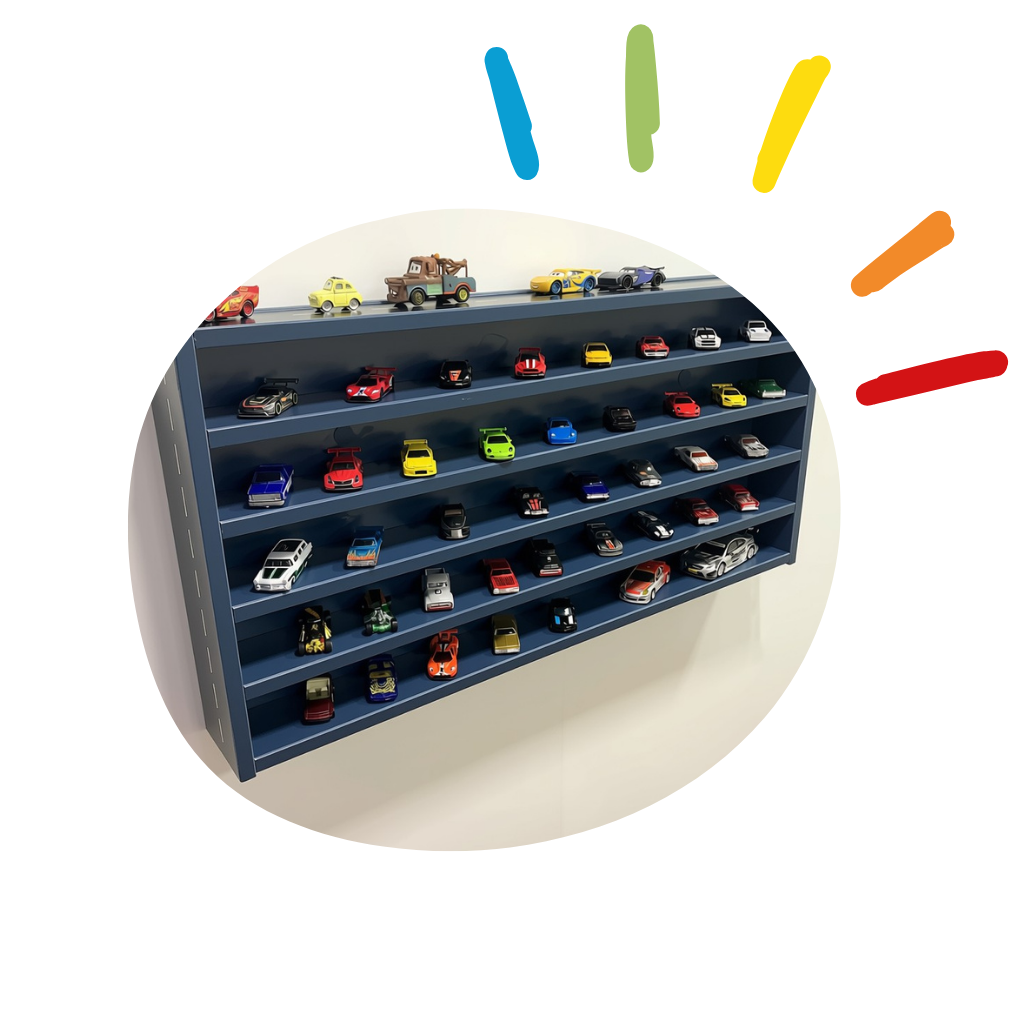 organizador de carrinhos grande azul com tema pista 8