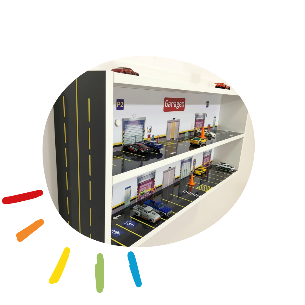 organizador de carrinhos com tema garagem e pista grande 4